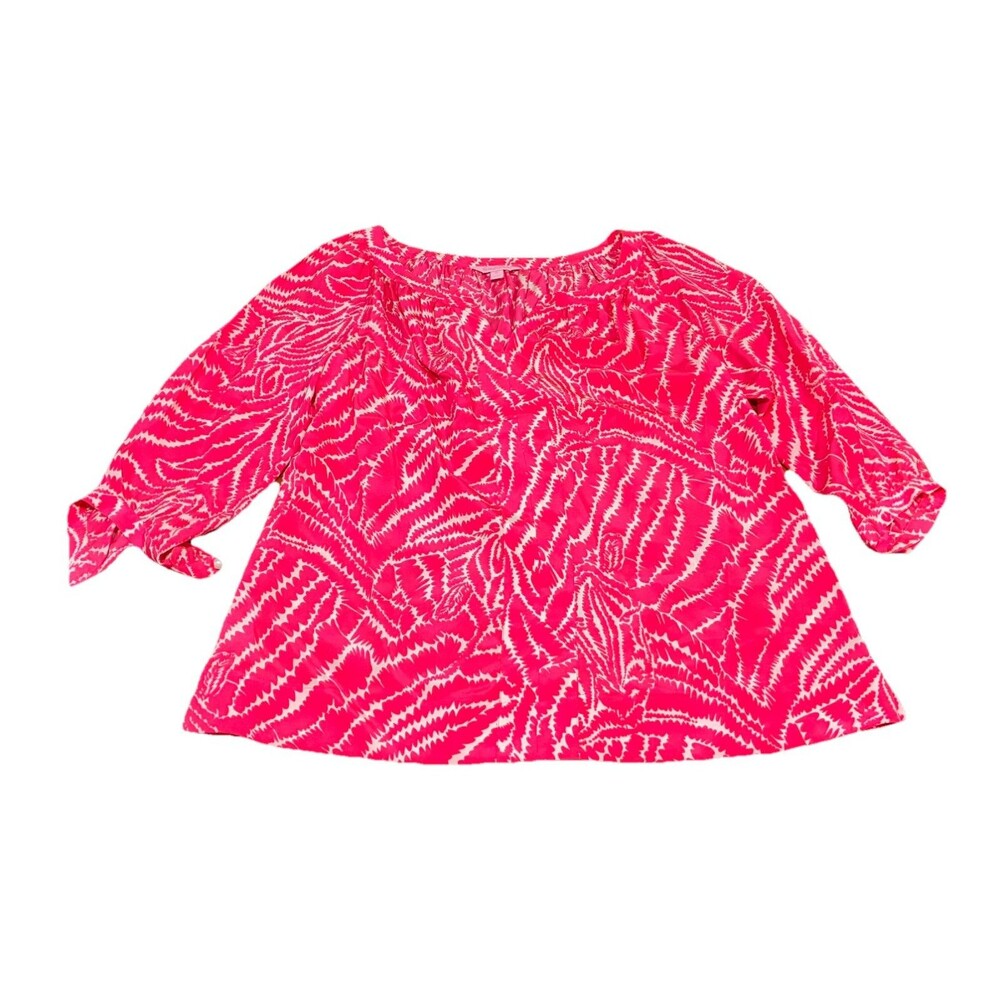 Lily Pulitzer Pink 100% Silk Elsa Zebra Print Blouse Women Medium Resort Fall